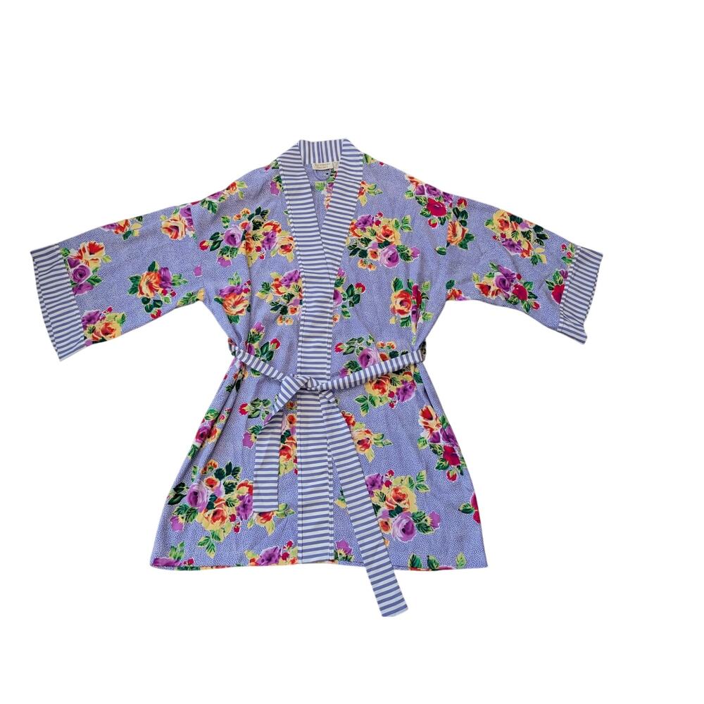 Vintage Victorias Secret Gold Label Robe One Size Floral Polka Dot Stripe Kimono - Picture 2 of 9